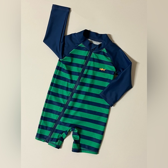 Kids Swim Striped Green and Blue Swimsuit - Picture 1 of 2
